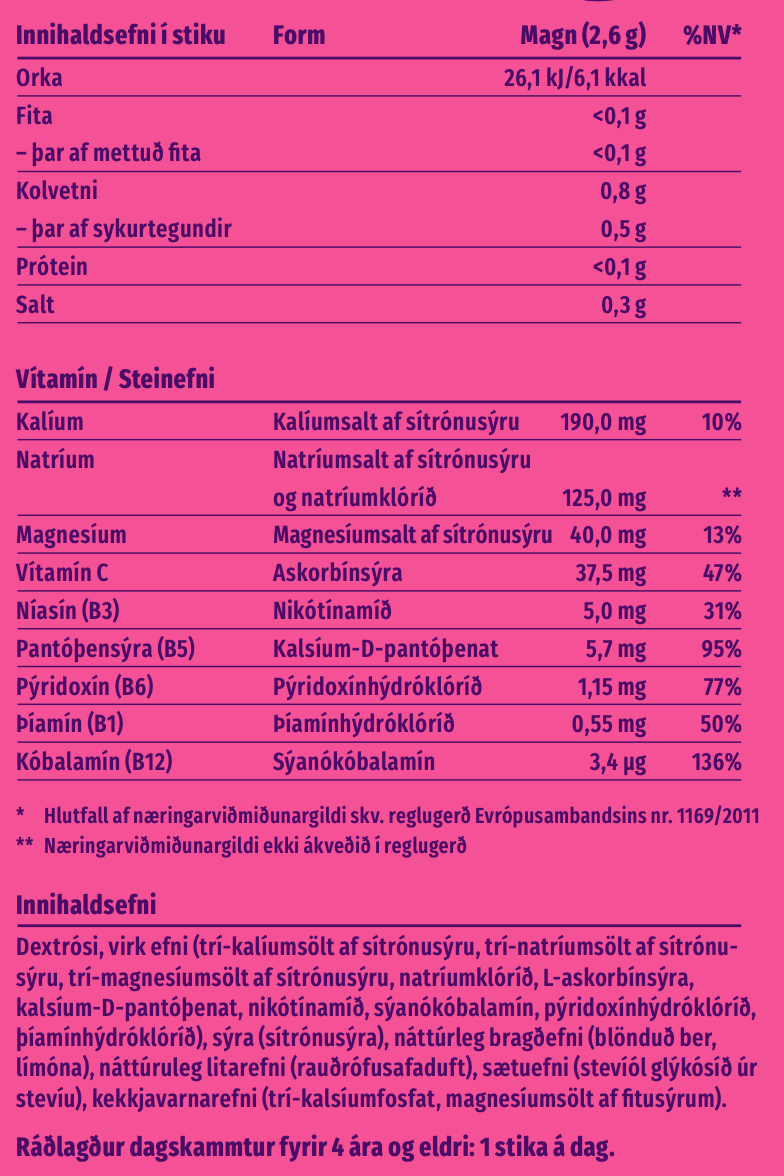 Næringargildi – Hydration KIDS