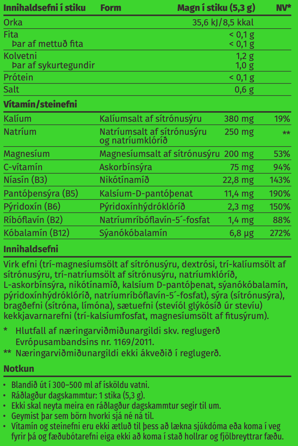 Næringarupplýsingar
