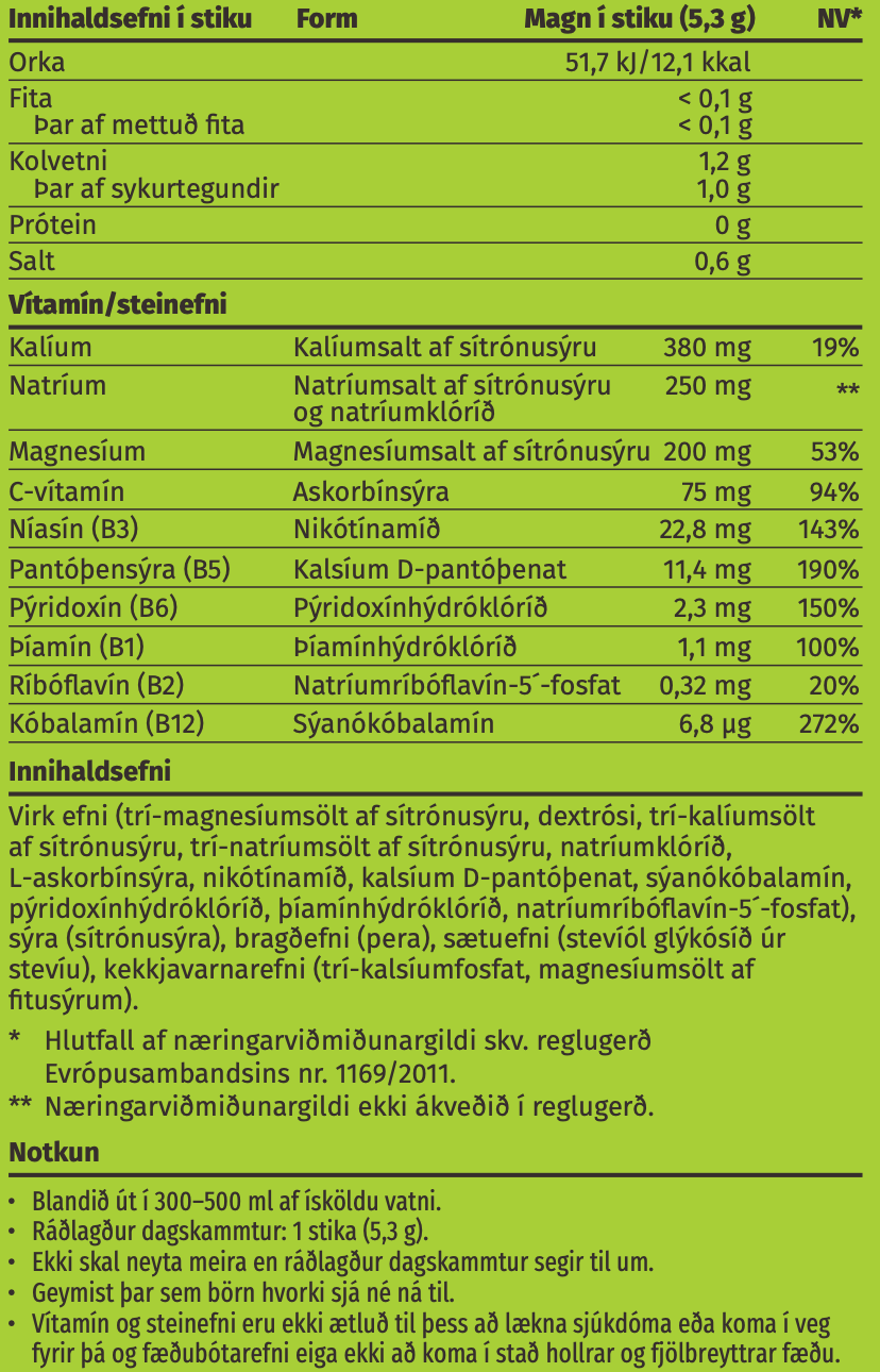 Næringargildi – Hydration Xpress